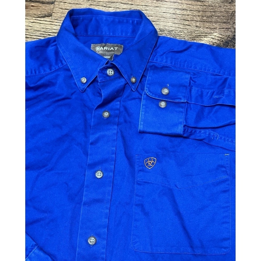 Ariat Blue Ultramarine Solid Twill Classic Fit Button Down Shirt Rodeo Men Sz M